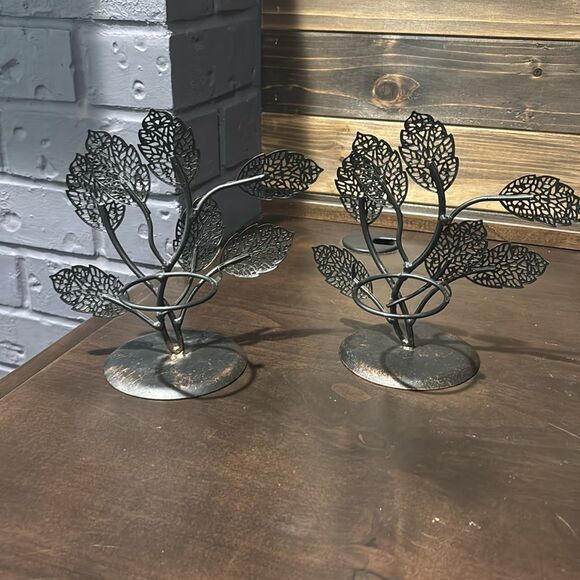 Set of Tree Scene Metal Metallic Leaves Candle Holder Home Decor - Picture 4 of 6
